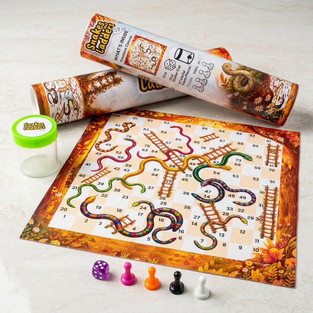 Compact Travel Snakes & Ladders Game - Canvas Printed Game pack